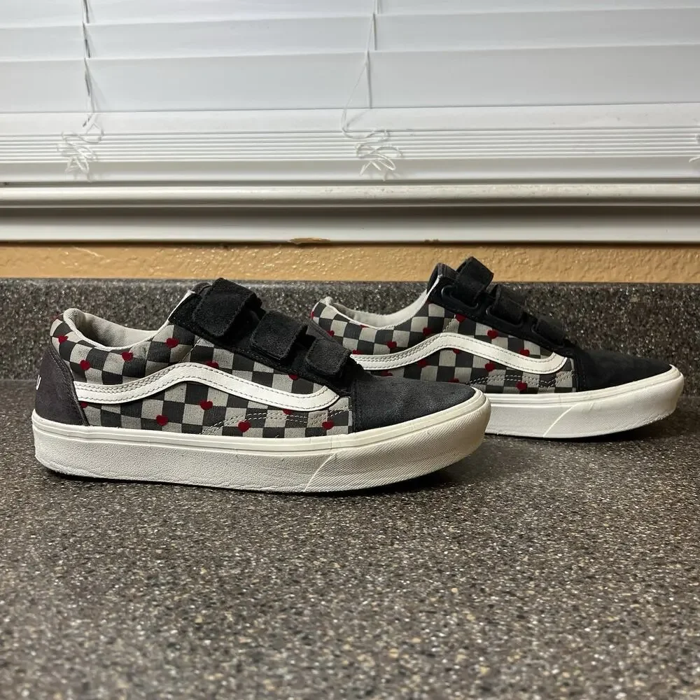 Vans Heart You ComfyCush Snap Skate Shoe Gray Check Suede Womens 10.5 Low Mens 9
